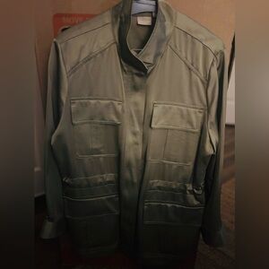 Chico's Green Utility Jacket with Structured Shoulder Panels